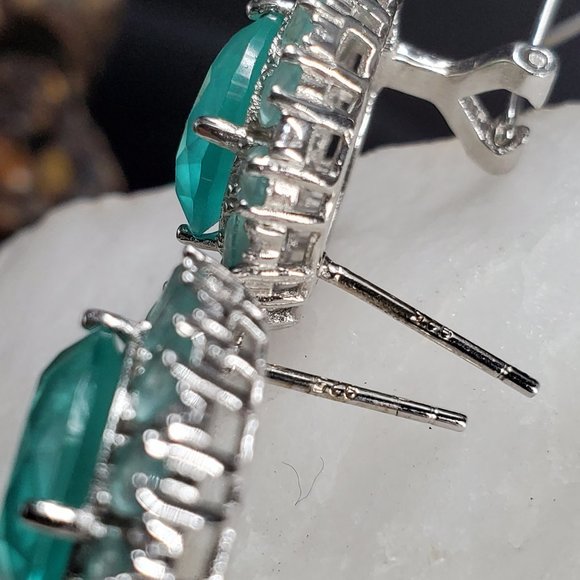 Silver 925 Designer Earrings Natural Blue Chalcedony Gems Designer Silversmith - Picture 4 of 9